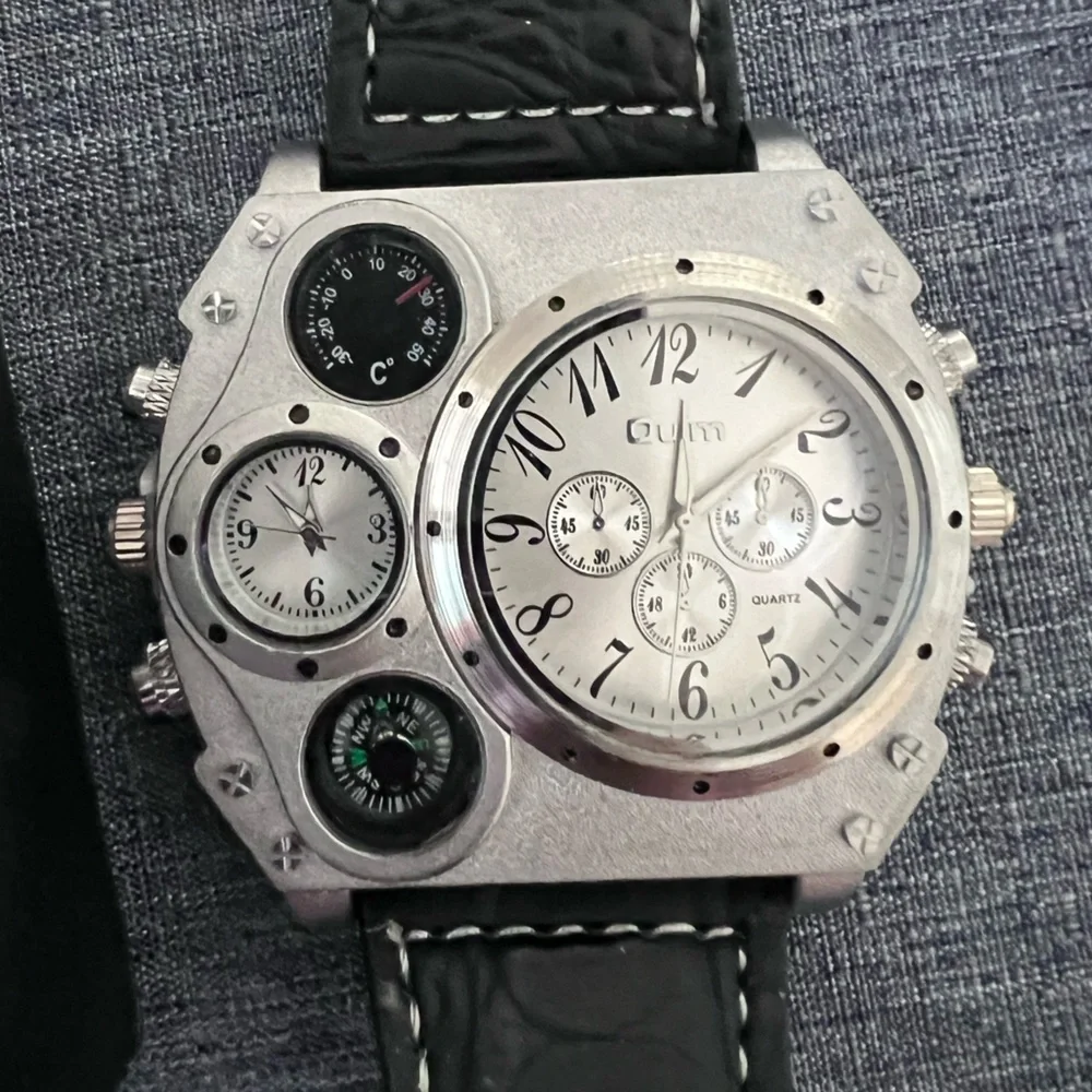 OULM Men’s Watch Silver with All Leather Strap in Black NWT FULL INCLUSION - Picture 4 of 16